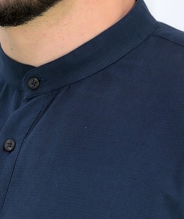 άνετο μπλε ναυτικό πουκάμισο με γιακά μάο άνετο μπλε ναυτικό πουκάμισο με γιακά μάο