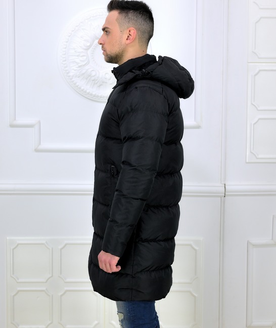 Μακρύ ανδρικό puffer jacket με αποσπώμενη κουκούλα