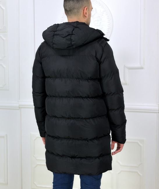 Μακρύ ανδρικό puffer jacket με αποσπώμενη κουκούλα