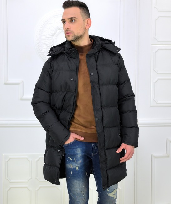 Μακρύ ανδρικό puffer jacket με αποσπώμενη κουκούλα